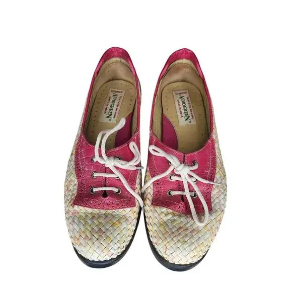Aerogreen Women's Golf Shoes Pink Weave Leather Preppy Classic Retro 9 - Picture 2 of 6